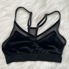 Victoria's Secret PINK Sport Black Velvet Logo Racerback Sports Bra Small