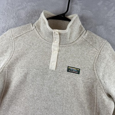 LL Bean Jacket Womens Medium Gray Better Sweater Fleece Snap Mock Neck Pullover