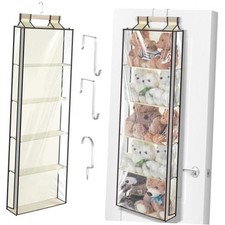 Hanging Stuffed Animal Storage with Zippers Dustproof over The 5 Layer Beige