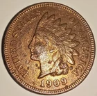 1909 P US INDIAN HEAD CENT - SCARCER DATE USA PENNY - FULL LIBERTY - 1909-P