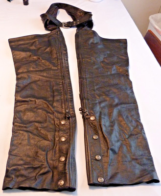 VTG Harley Davidson Leather Chaps Mens L Black Riding Motorcycle Made in USA VT