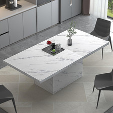  Large Marble Effect Dining Table Wooden Kitchen Table 4-8 Seater
