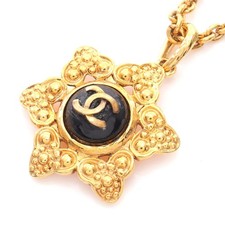 Chanel Coco Mark Necklace Plated Faux Pearl Women Gold One Size