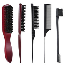 5 Pcs Slick Back Hair Brush Set, Bristle Hair Brush Edge Control Brush Teasing C