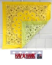 USA MADE Hav-A-Hank Reversible 2 Sided PAISLEY YELLOW/GREEN Head Neck Wrap Scarf