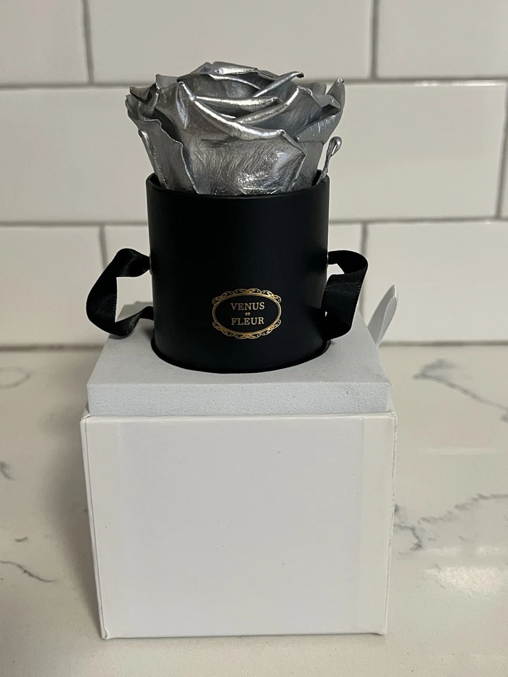 Venus et Fleur-Plata Clásico Le Mini Redondo Real Rosa Caja Flor de Eternidad Foto 4 de 4