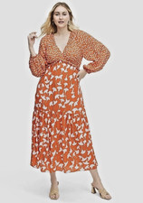 Diane von Furstenberg x Target Orange Floral Print V Neck Maxi Dress Size M