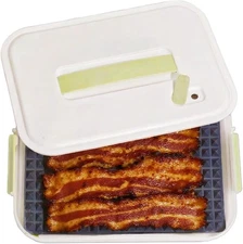 11.4inch Microwave Bacon Cooker Tray, Bacon Storage Container with Locking Lid