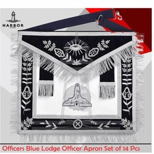 Masonic Blue Lodge Senior Warden Apron Silver Embroidery Freemason Regalia