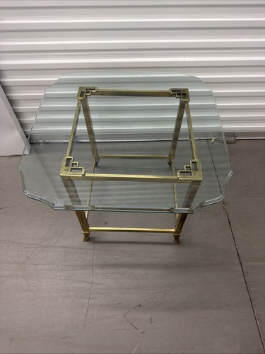 Hollywood Regency Brass Finish with Glass Top Side Table