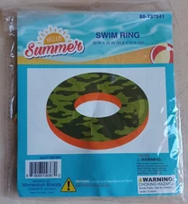 Hello Summer 20" Camo & Orange Inflatable Swim Ring: 1CT