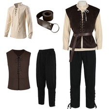 Renaissance Knight Cosplay Outfit for Men with Vest Shirt Pants