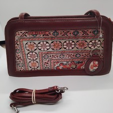 Yun Art Carpet Purse BROWN Leather Turkish Tapestry Matching Key Ring Strap NEW
