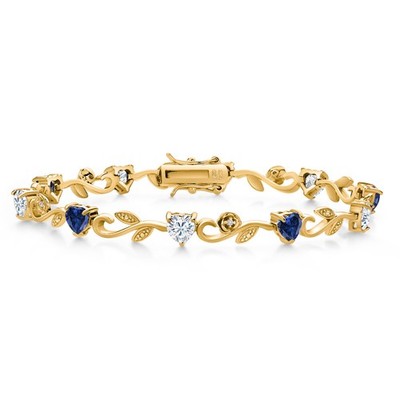 18K Yellow Gold Plated Silver Heart Shape Created Sapphire Moissanite and White
