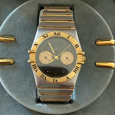 OMEGA Constellation Quartz Day/Date Two-Tone Bracelet Black Dial Box Manual