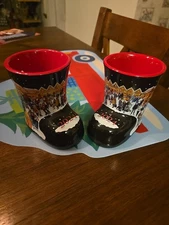Christkindlmarket Chicago 2024 Boot Mugs Set of 2 Black Red Retired HTF Unused