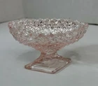 WESTMORELAND GLASS CO. ENGLISH DIAMOND PINK GLASS FOOT SALT DIP/ NUT DISH 3"x2"