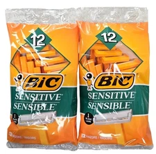 BIC SENSITIVE Men's Razors 12 ct  ( 2 pack ) yellow NEW LOOK!