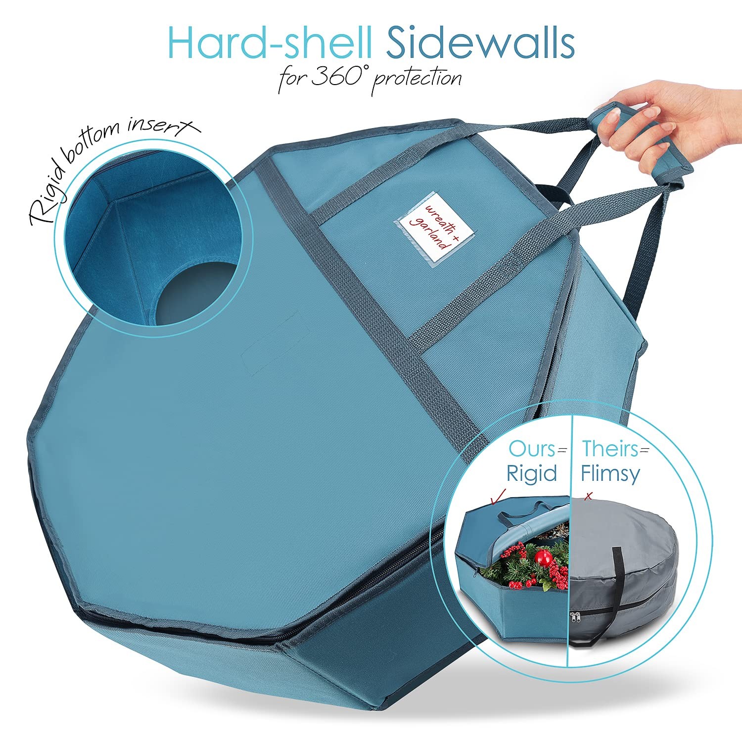 Hearth & Harbor 36" Hard Shell Christmas Wreath Storage Container Organizer Bag