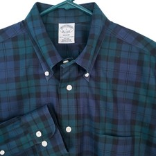 Brooks Brothers Regent Shirt Mens L Blue Green Black Watch Plaid Supima Cotton