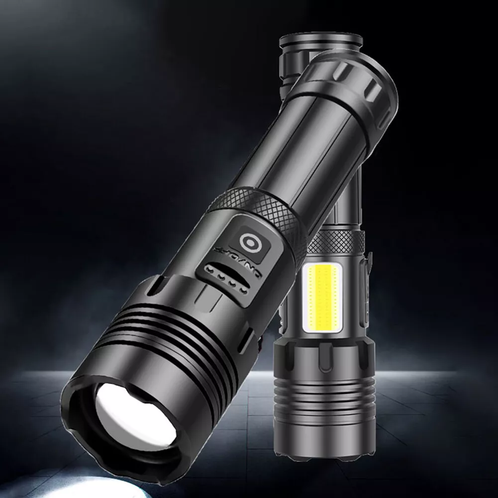 COB LED Flashlight USB Rechargeable IPX4 Waterproof Torch 1x26650 XHP160