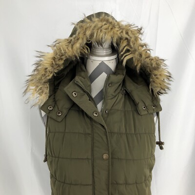 Love Tree Green Hooded Faux Fur Full Zip Pocket Snaps Puffer