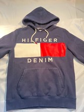 Tommy Hilfiger Denim Colorblock Spell Out Flag Logo Navy Hoodie Medium M