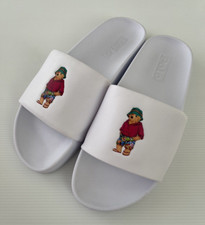 Polo Ralph Lauren Cayson Polo Bear Pool Summer White Slides Men Sz 13 New