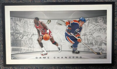 Michael Jordan Wayne Gretzky HOF Signed Game Changers 24x42 Print AUTO