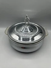 Anchor Hocking Fire King Clear Glass Casserole 447 Chrome Lidded Holder 1.5 qt