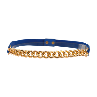 Women Blue Elastic Strap Fashion Hip High Waisted Belt Gold  display picture 1