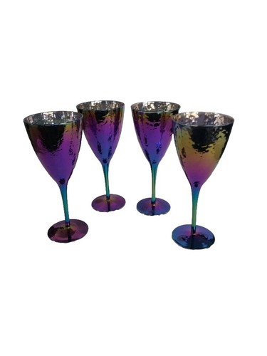 4 Sienna Stem Wine Handmade Rainbow Iridescent Champagne Glasses 380m Barware 9" - Picture 4 of 17