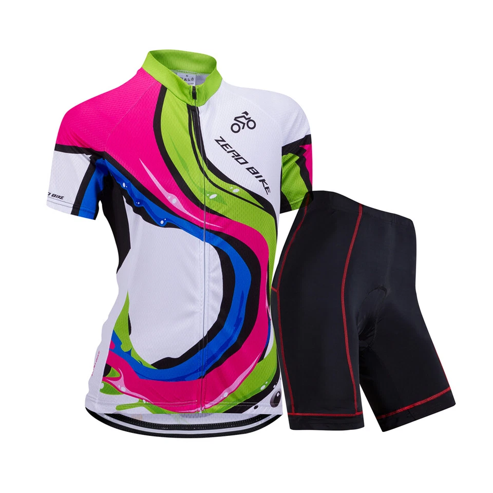 ZEROBIKE Damen Radfahren Radtrikot Set Fahrradtrikot Kurzarm Radhose mit Sitzpolster ZB08