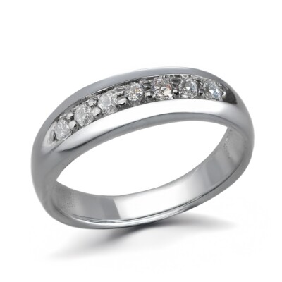 Sterling Silver Lab Diamond Cluster Ring Unisex 7-Stone Wedding Band Style