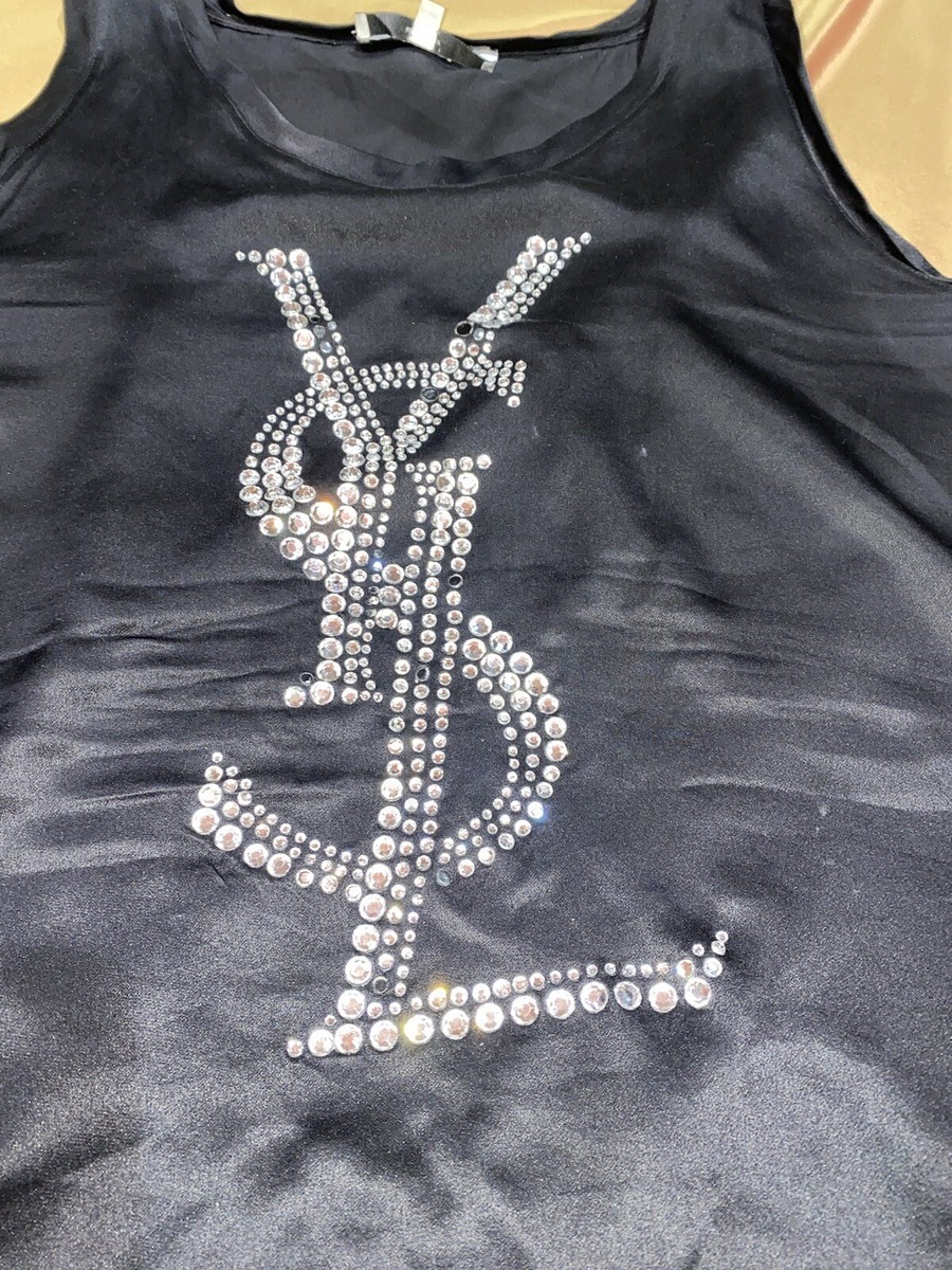 YSL SAINT LAURENT VINTAGE SWAROVSKI CRYSTAL SILK LOGO TOP | eBay
