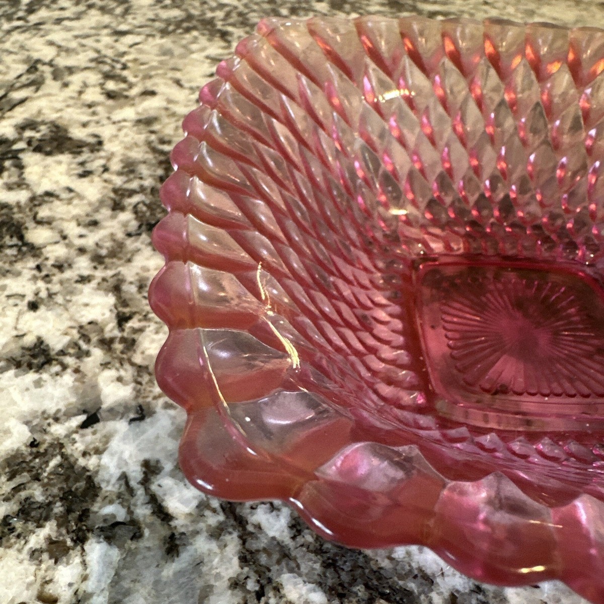 Vtg. Anchor Hocking Early American Cranberry Pink Diamond Point