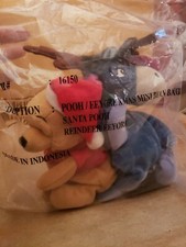 Disney Beanie Set Santa Pooh Reindeer Eeyore Plush Christmas NEW SEALED