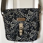 Brakeburn PVC Coated Cotton Cross Body Bag Navy Blue With Floral Pattern