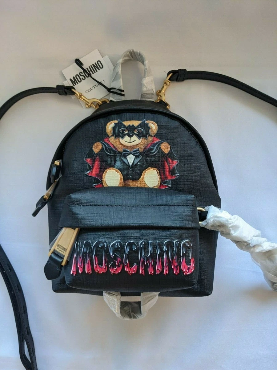 Moschino Black Leather Plush Teddy Bear Backpack Moschino