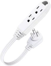 1-Feet 3 Outlet Extension Cord 1 Pack Triple Wire Grounded Multi Outlet White