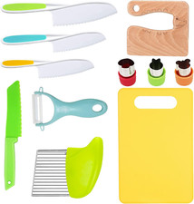 11 Pieces Wooden Kids Kitchen Knife Set Include Wood Kids Safe Serrated Edges Pl