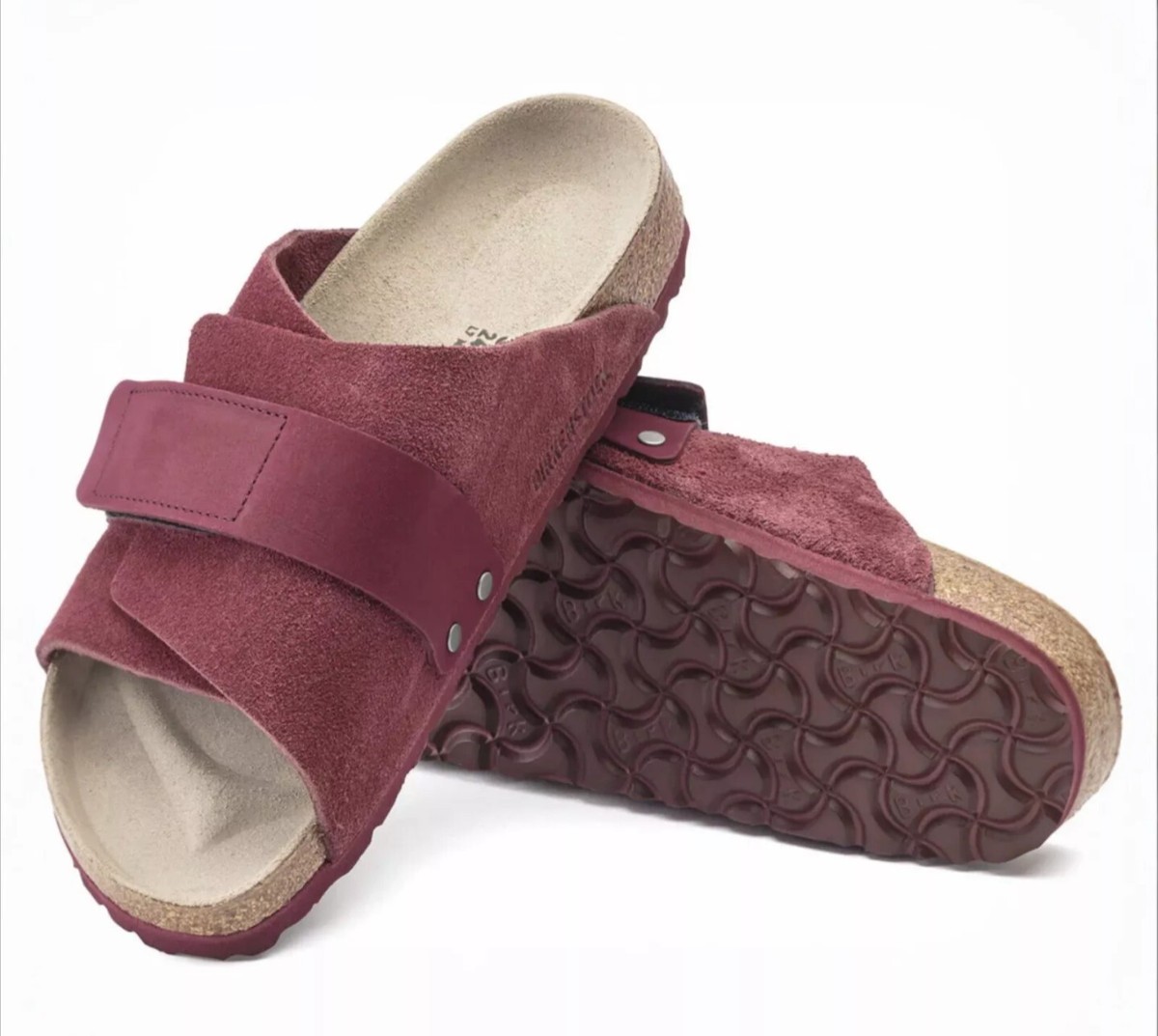 Birkenstock Kyoto Sandals Unisex Maroon Nubuck Suede Leather Size 