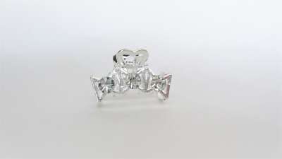 Small shiny silver metal three bows hair claw clip with  crystals