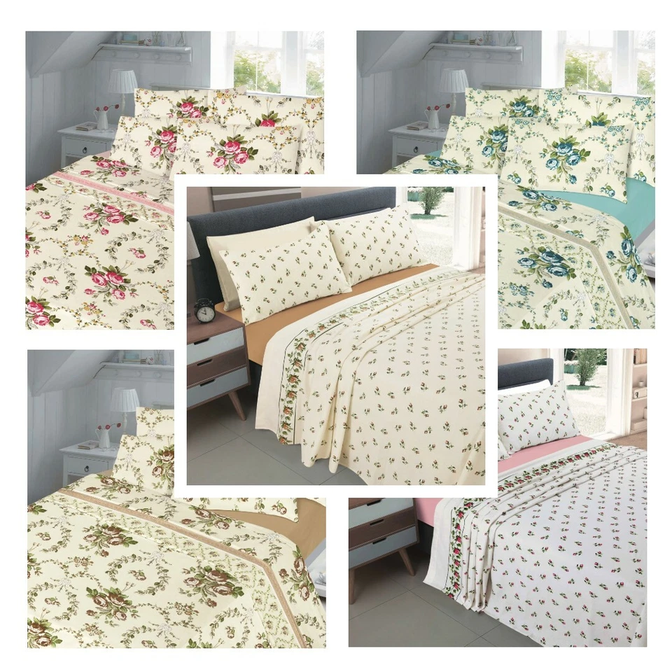 Luxury Flannelette 100% Brushed Cotton FLORAL Sheet Set (Fitted Flat+PillowCase)