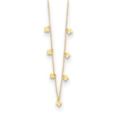 14k Yellow Gold Polished Dangle 4 Leaf Clovers 16 inch with 2 in ext. Necklace
