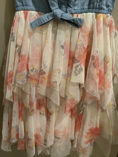 JUSTICE Girls Dress Floral & Denim Jean Sleeveless Tutu 2fer Blue Pink Sz 6 S - Picture 4 of 5