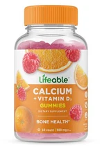 Lifeable Calcium 500 mg with Vitamin D3 1000 IU Gummies - Great Tasting Natur...