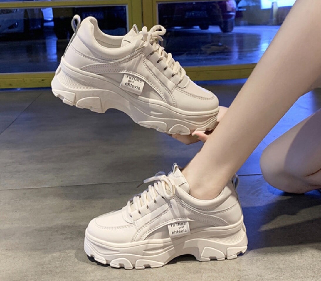 Korean style platform sneakers beige new 4.5 / 5 size | eBay