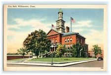 1952 City Hall Willimantic CT Early Exterior Posted View - Linen