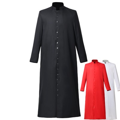 Men Clergy Priest Cassock Roman Orthodox Robe Single Breasted Button Long Robe